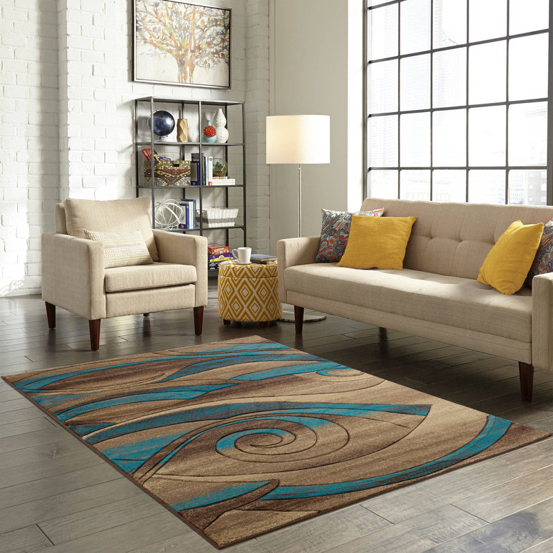 Wrought Studio Adonia Abstract Blue/Beige Area Rug & Reviews Wayfair
